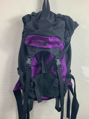 The North Face Backpack Vintage Purple Black Pack Rucksack Hiking Camping Large
